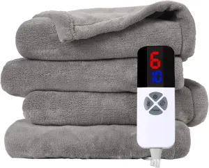 Heated Blanket - 72"x84" Full Size Electric Blanket with Preheat Function & Overheat Protection, 6 Heating Levels, Adjustable 1-10 Hour Timer, Light Gray