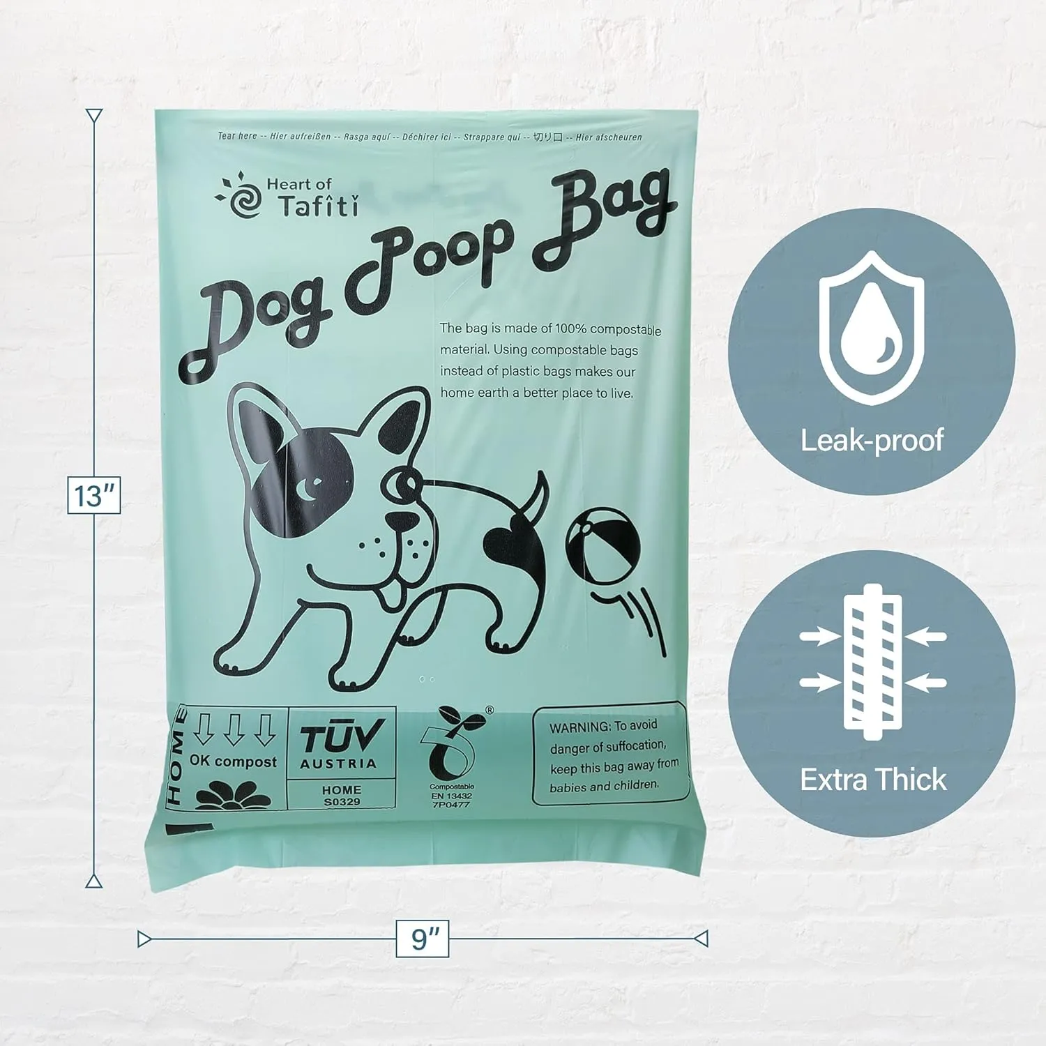 Home Compostable Dog Poop Bags, Dog Bags for Poop (75 Count) with Holder, Doggie Poop Bags, Dog Waste Bags, Plant-Based, Extra Thick & Leak Proof, Unscented, 9 x 13 Inches