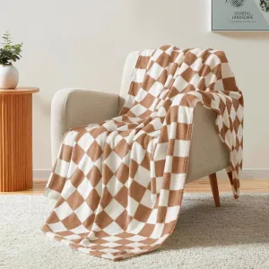 Homelike Moment Checkered Blanket - Twin Size, Brown Checkerboard Grid, Soft Fluffy Fleece, Fuzzy Cozy Plush for Couch & Comfy Warm Lightweight Bed Blanket (Khaki Cream, 60x80IN)