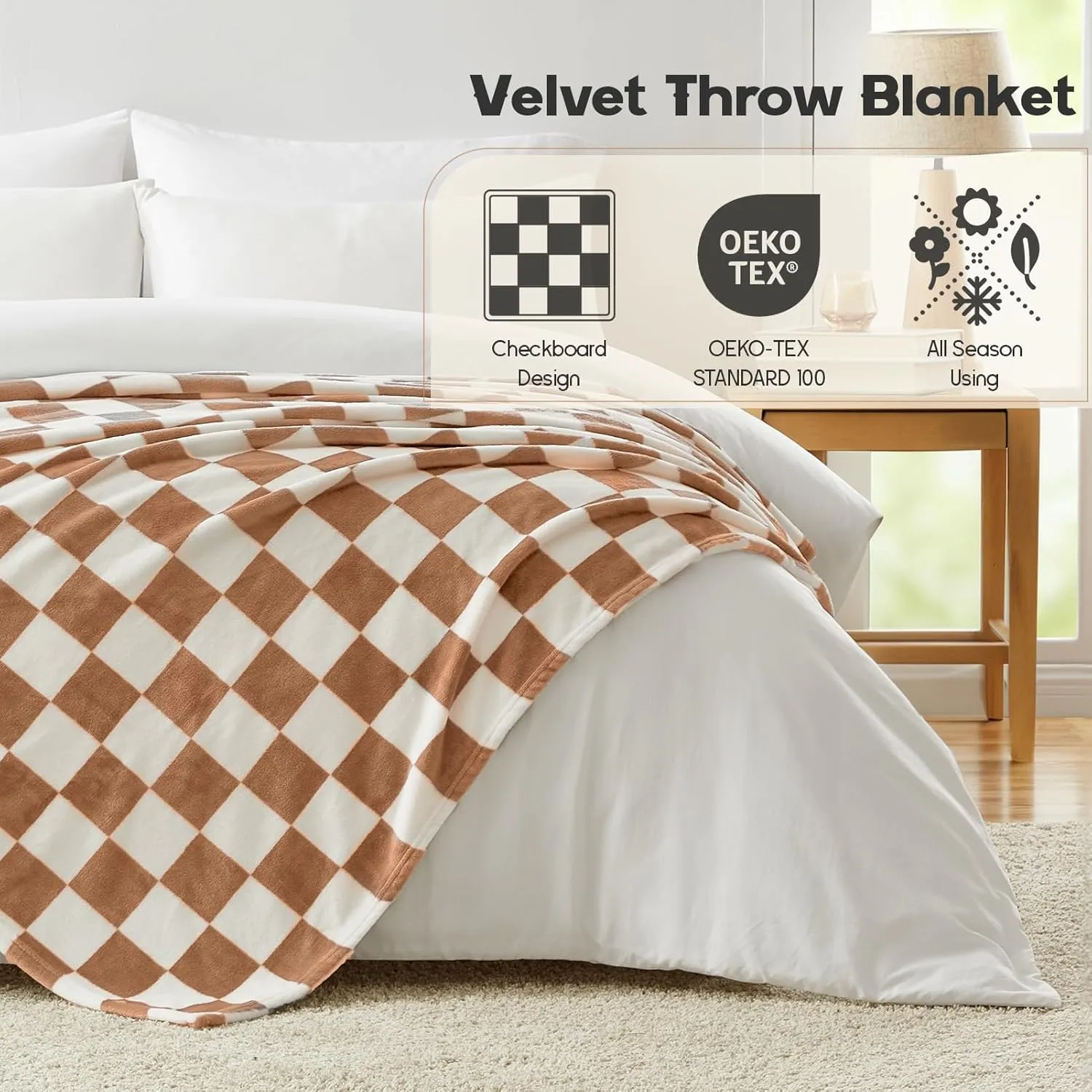 Homelike Moment Checkered Blanket - Twin Size, Brown Checkerboard Grid, Soft Fluffy Fleece, Fuzzy Cozy Plush for Couch & Comfy Warm Lightweight Bed Blanket (Khaki Cream, 60x80IN)