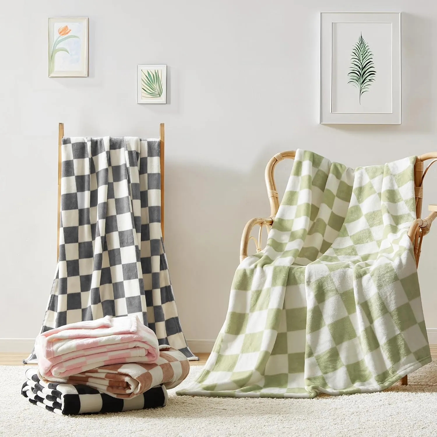 Homelike Moment Checkered Blanket - Twin Size, Brown Checkerboard Grid, Soft Fluffy Fleece, Fuzzy Cozy Plush for Couch & Comfy Warm Lightweight Bed Blanket (Khaki Cream, 60x80IN)