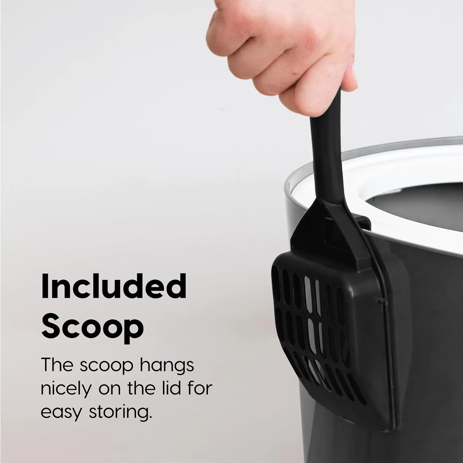 IRIS USA Cat Litter Box, Large Top Entry with Litter Catching Lid and Scoop, Dog Proof, Cat Box Enclosure, Dark Gray/White