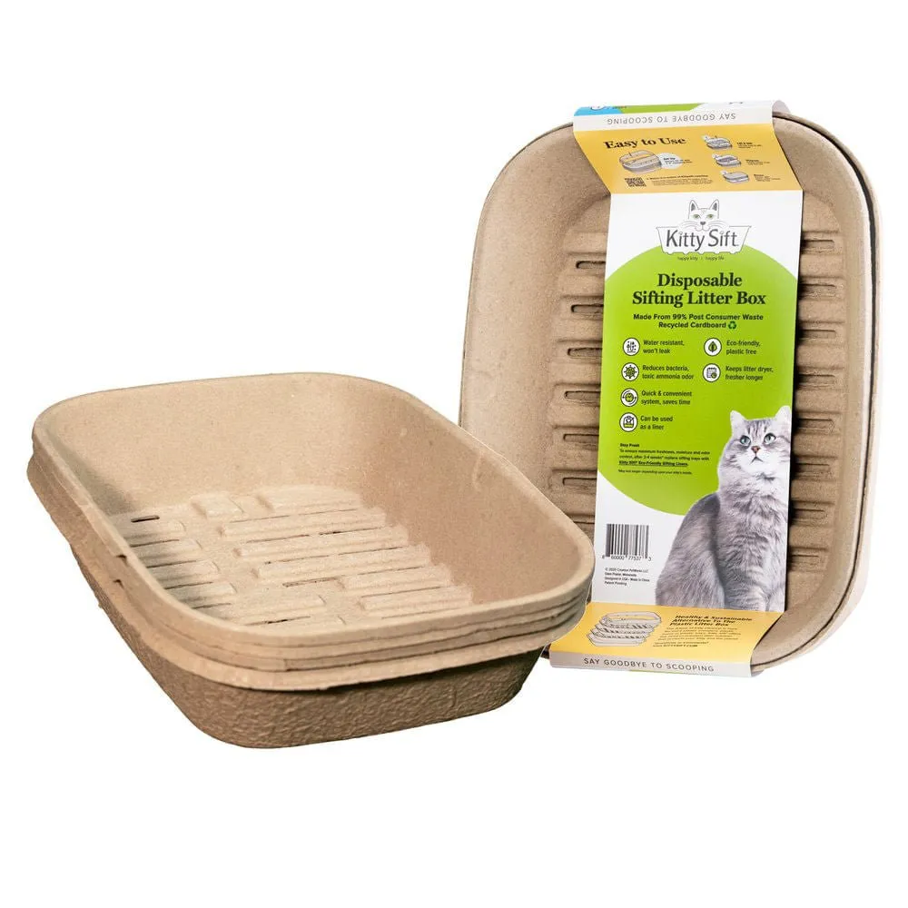 Kitty Sift (Set of 1 Litter Box & 5 Sifting Liners) Sifting, Disposable Cat Litter Box, Large
