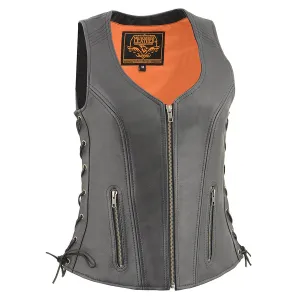 Ladies Black Open Neck Side Lace Zipper Front VestWith Cool Tec®