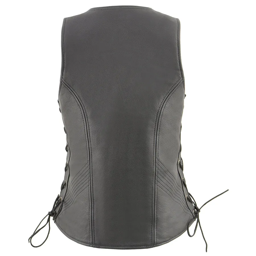 Ladies Black Open Neck Side Lace Zipper Front VestWith Cool Tec®