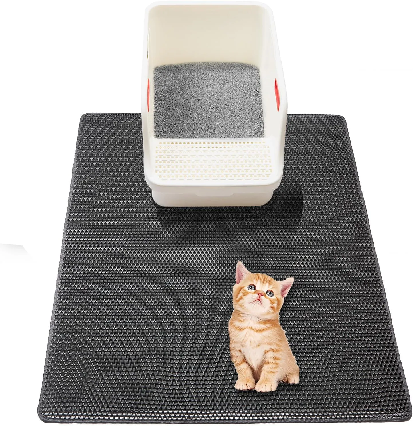 Large Cat Litter Box Mat, Litter Trapping Mat for indoor Cat, Litter box Mat for Floor 35''X 25'', 2 Layer Litterbox Catcher Rug for Kitty Pet,Waterproof Urine Proof, Clean Easily, Non-Slip