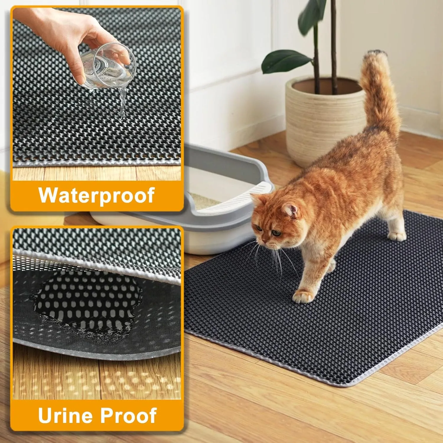 Large Cat Litter Box Mat, Litter Trapping Mat for indoor Cat, Litter box Mat for Floor 35''X 25'', 2 Layer Litterbox Catcher Rug for Kitty Pet,Waterproof Urine Proof, Clean Easily, Non-Slip