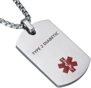LF Stainless Steel Type 2 Diabetic Medical Alert Dog Tag ID Pendant Caduceus Necklace for Men Women Teens Health Alert Monitoring Systems,Silver
