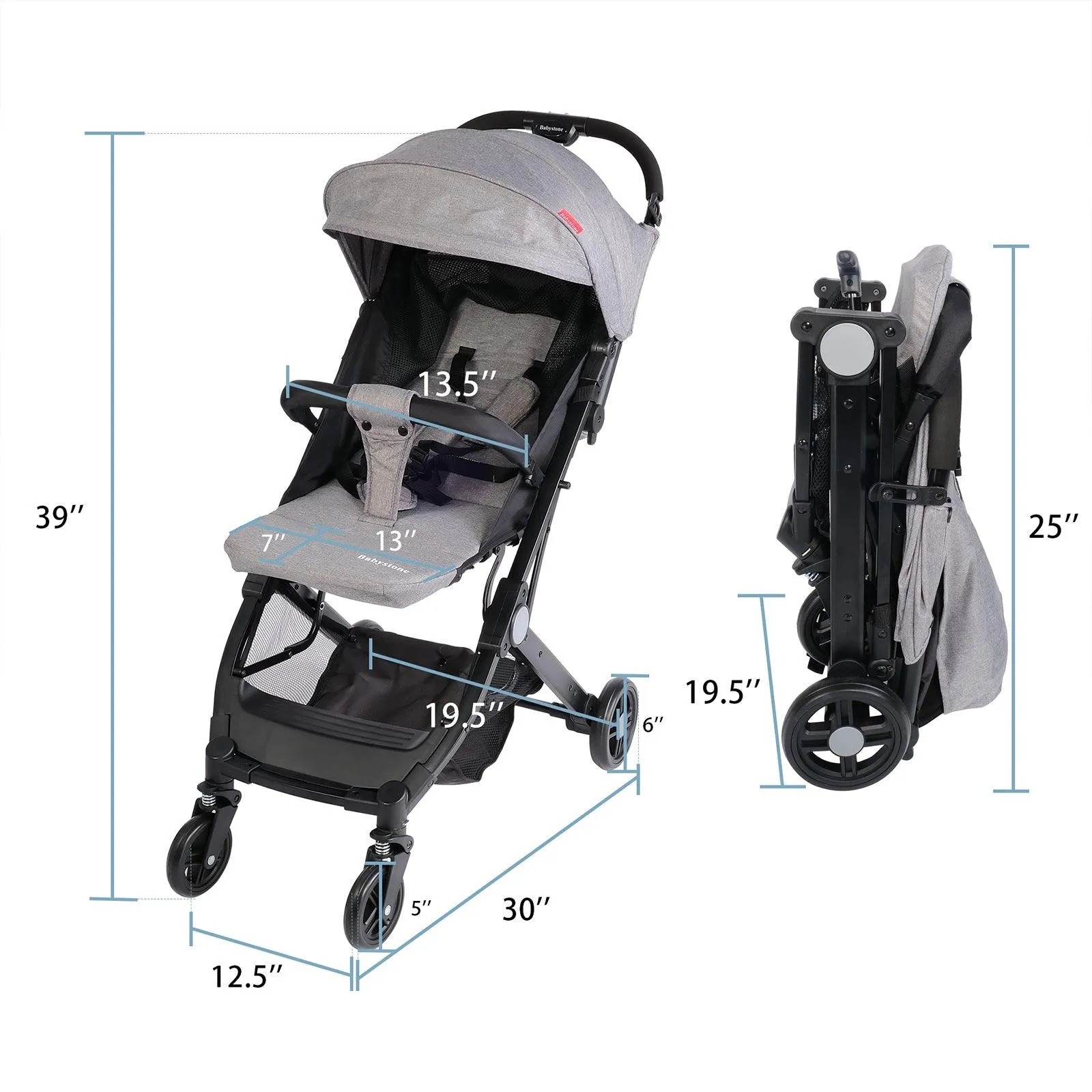 Lightweight Foldable Baby Stroller One-Hand Fold Pushchair with Adjustable Backrest, Gray