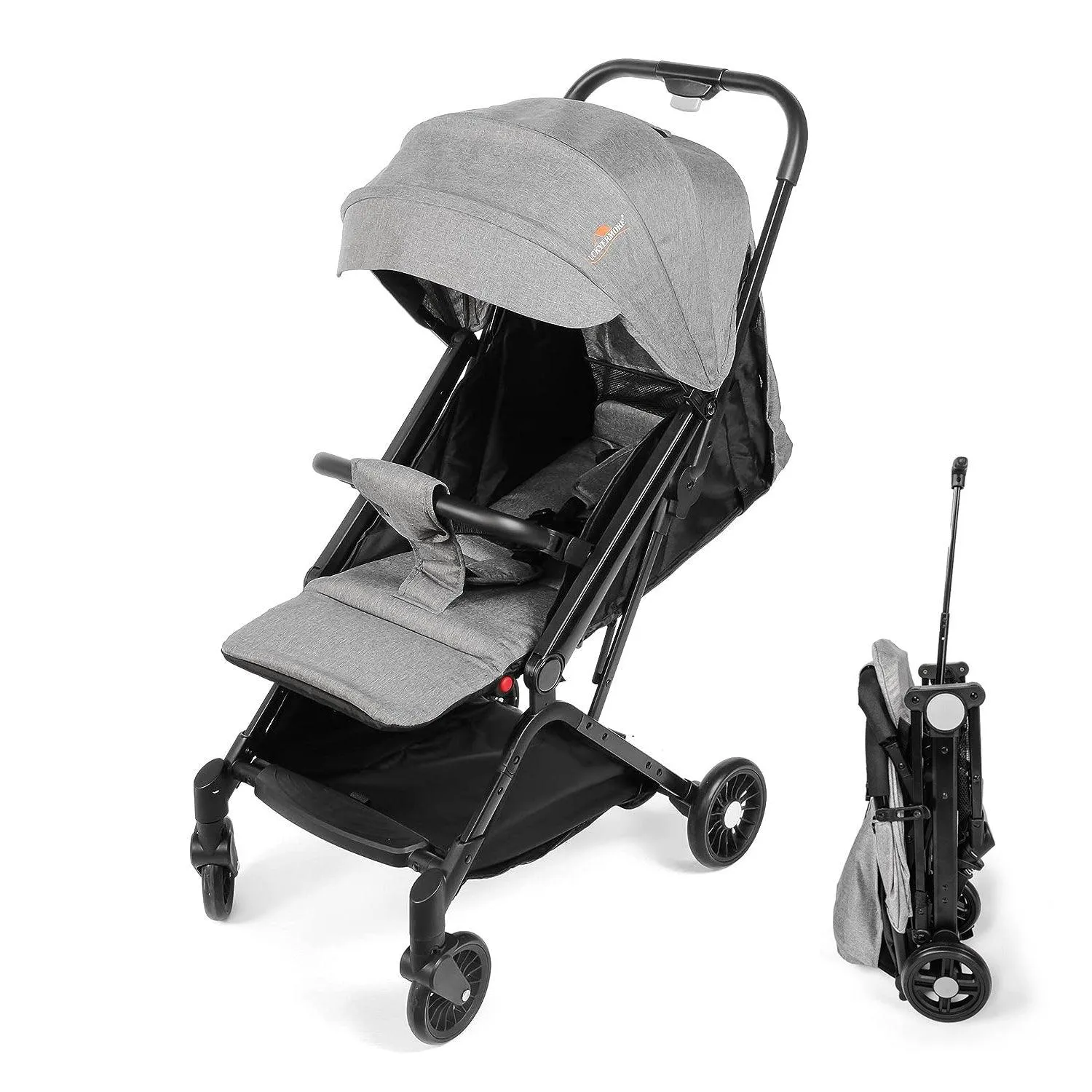 Lightweight Foldable Baby Stroller One-Hand Fold Pushchair with Adjustable Backrest, Gray