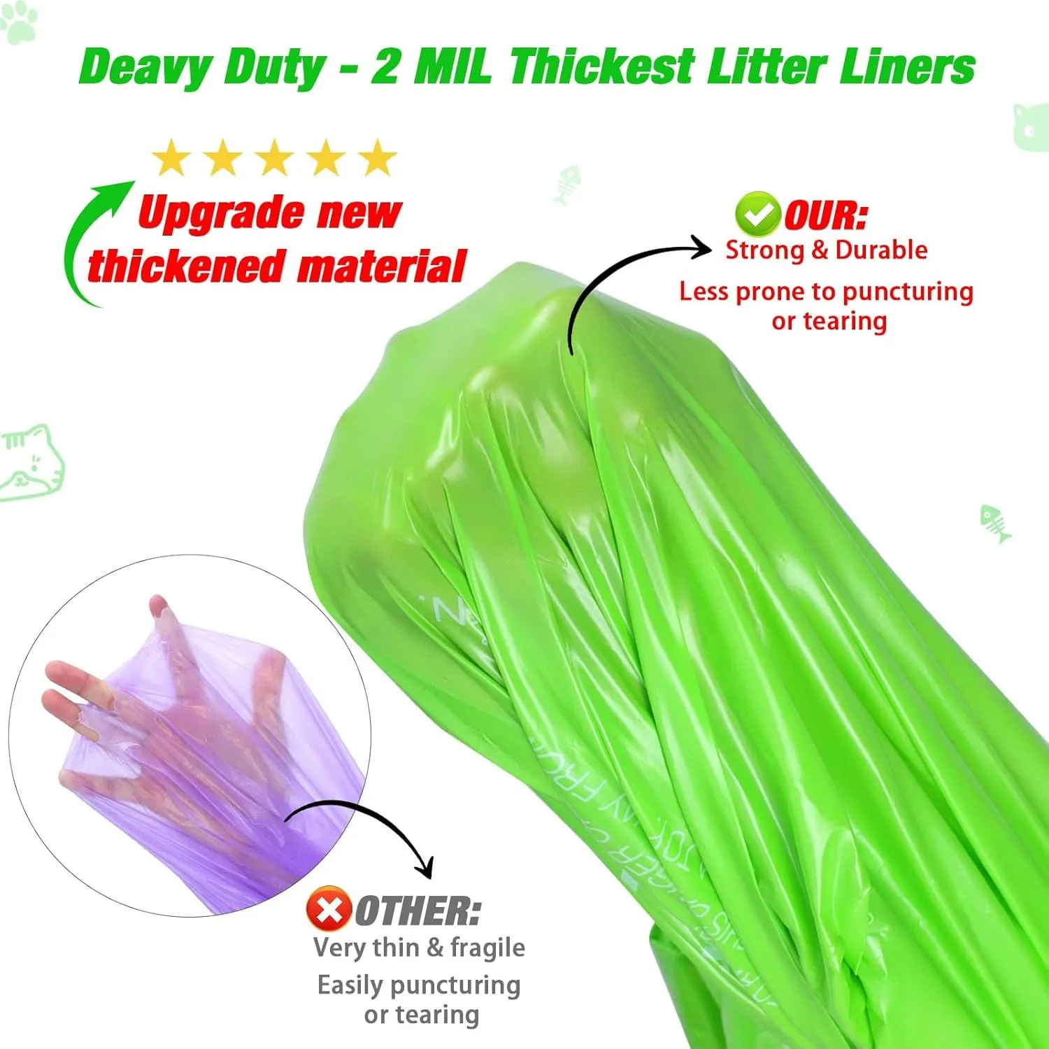 Litter Box Liners Heavy Duty Super Thick 2MIL Jumbo Drawstring Cat Litter Liner Bags 36" x 19" Litter Pan Liners 30 Count