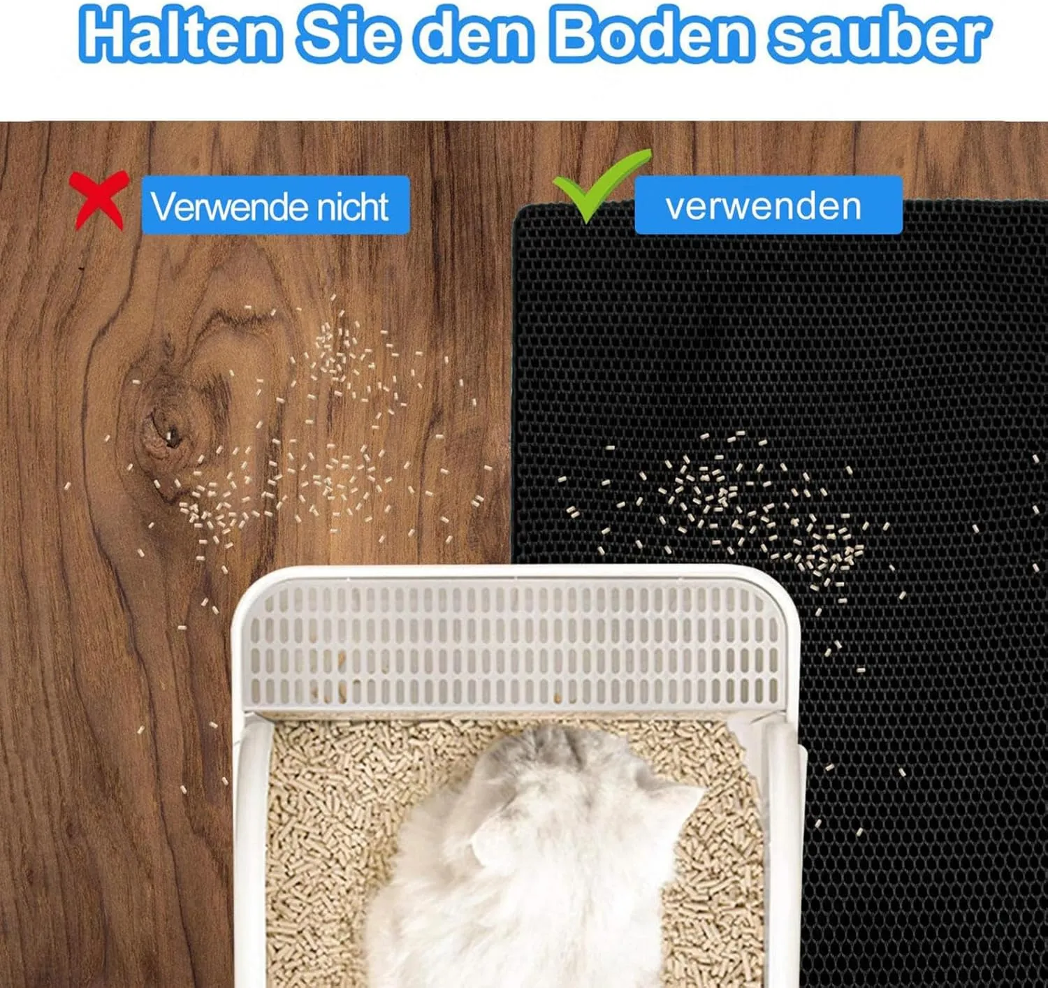 Litter Mat, Honeycomb Double Layer Easy Clean Litter Box Rug Less Waste,Soft On Paws,Non-Slip, Cat Litter Trap Mat,Purple-M