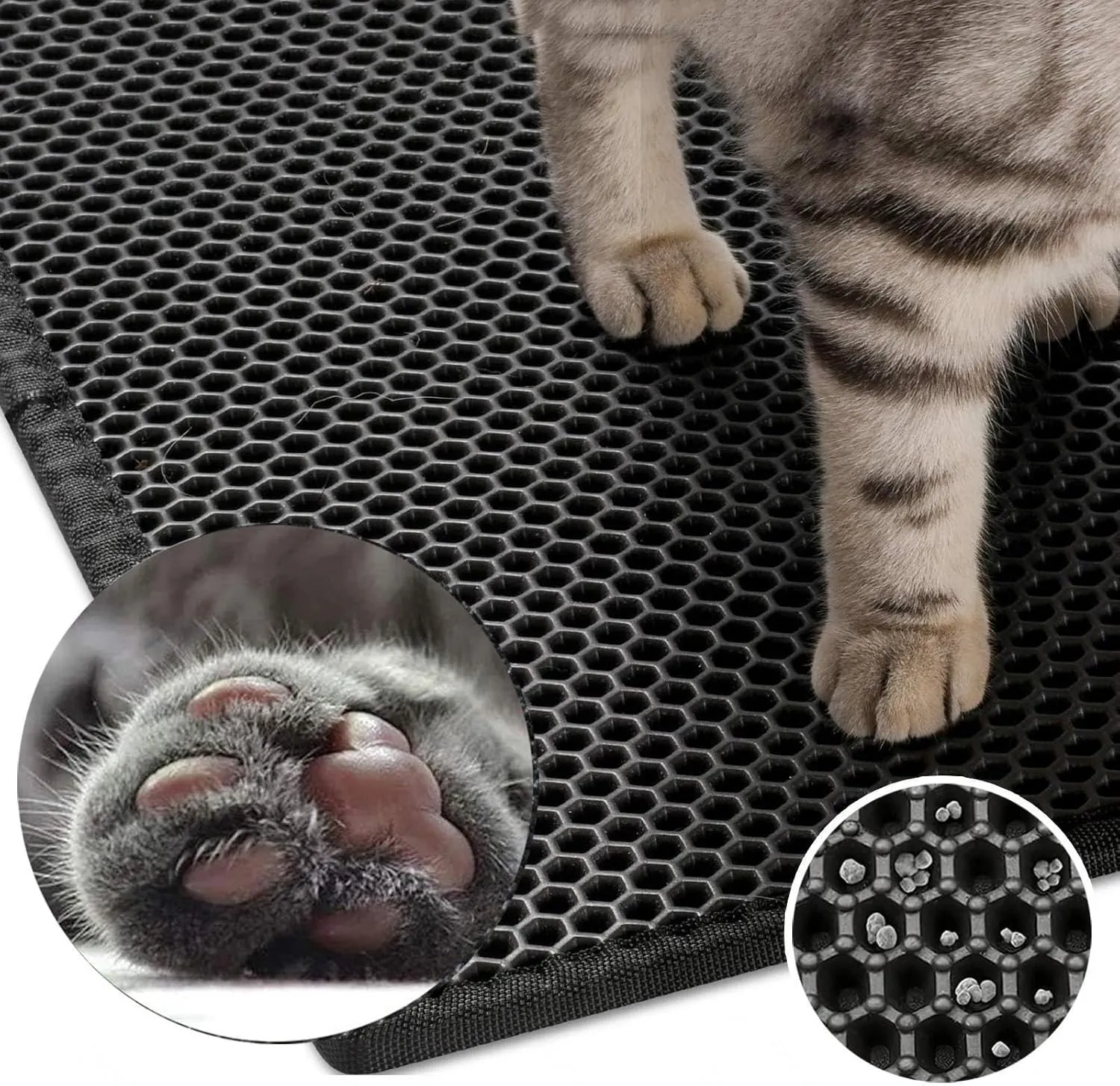 Litter Mat, Honeycomb Double Layer Easy Clean Litter Box Rug Less Waste,Soft On Paws,Non-Slip, Cat Litter Trap Mat,Purple-M