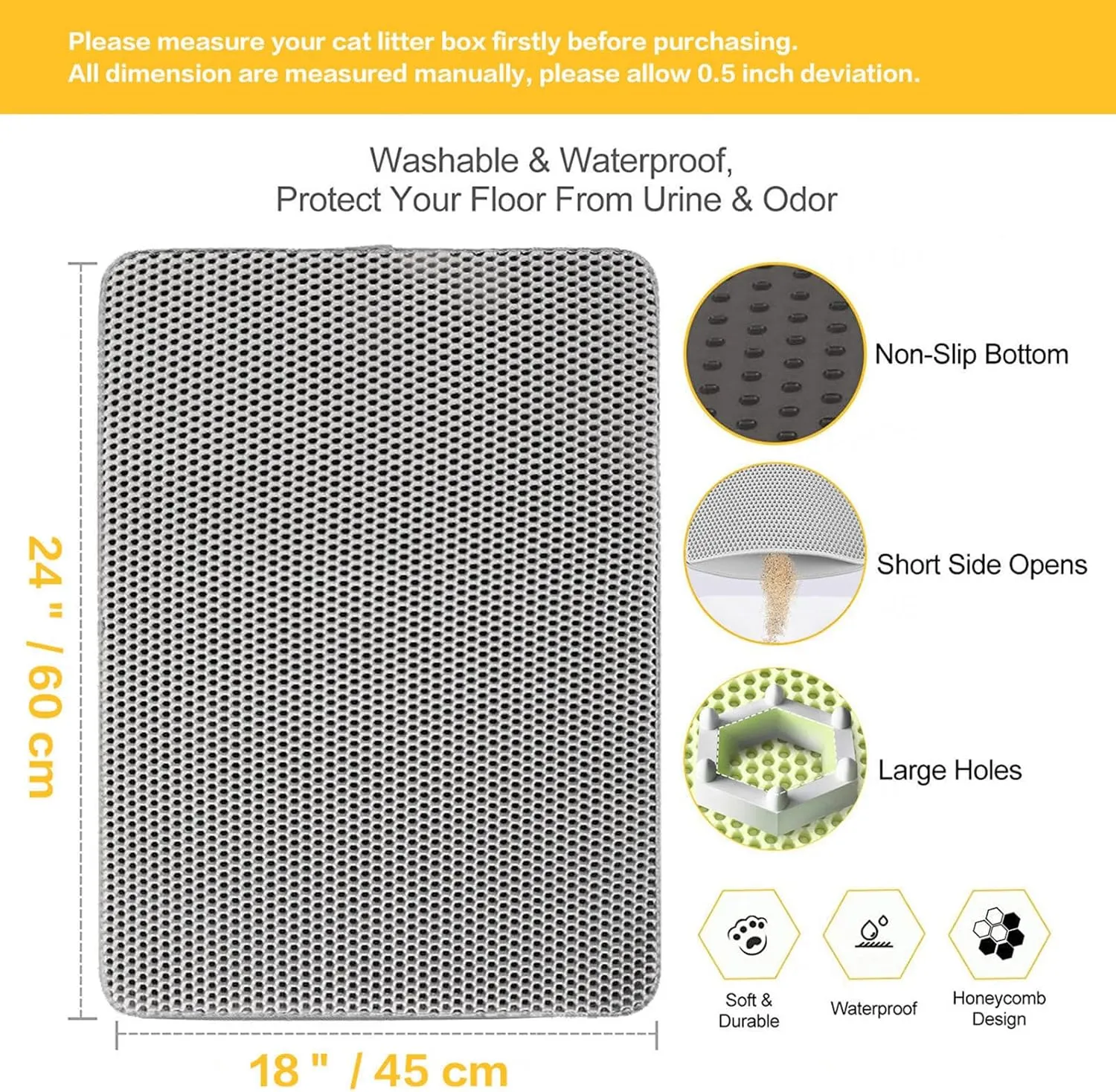 Litter Mat, Honeycomb Double Layer Easy Clean Litter Box Rug Less Waste,Soft On Paws,Non-Slip, Cat Litter Trap Mat,Purple-M