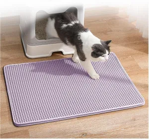 Litter Mat, Honeycomb Double Layer Easy Clean Litter Box Rug Less Waste,Soft On Paws,Non-Slip, Cat Litter Trap Mat,Purple-M