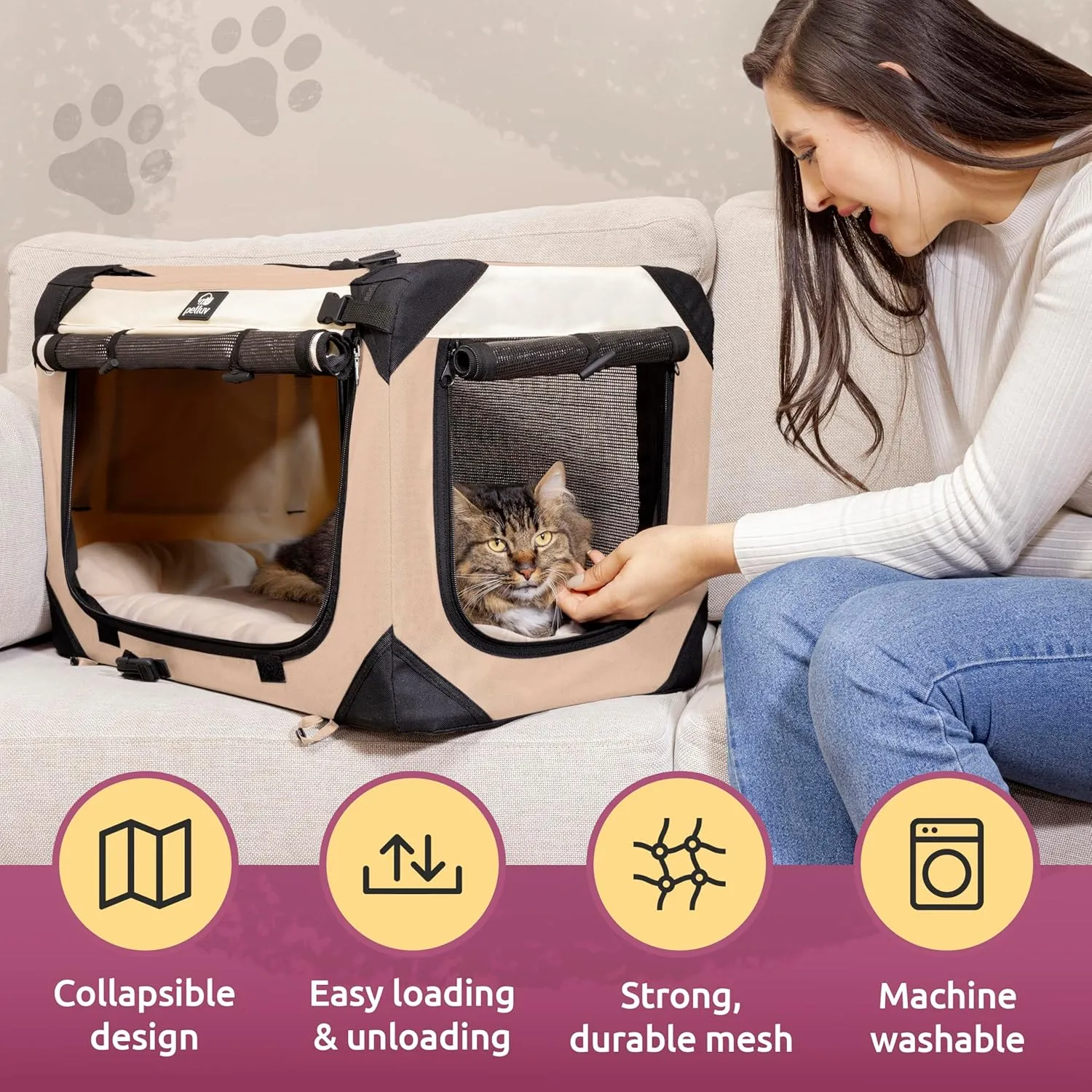 Medium Cat Carrier & Dog Carrier for Most Cats or Small Dog. Soft Sided Pet Carrier for Travel. Collapsible, Portable with Soft Bed, Top & Side Loading, Locking Zippers, Puppy Crate & Kennel