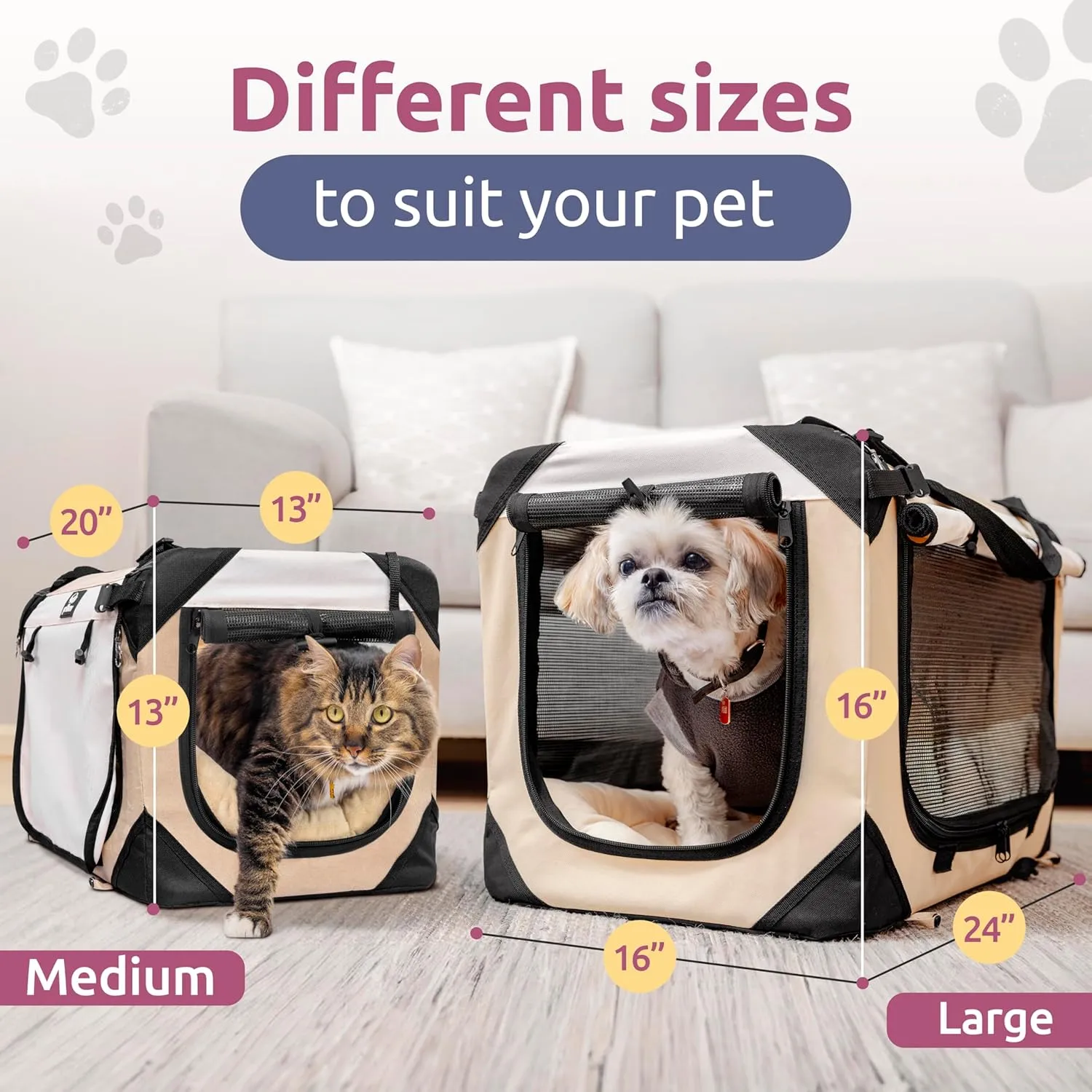 Medium Cat Carrier & Dog Carrier for Most Cats or Small Dog. Soft Sided Pet Carrier for Travel. Collapsible, Portable with Soft Bed, Top & Side Loading, Locking Zippers, Puppy Crate & Kennel