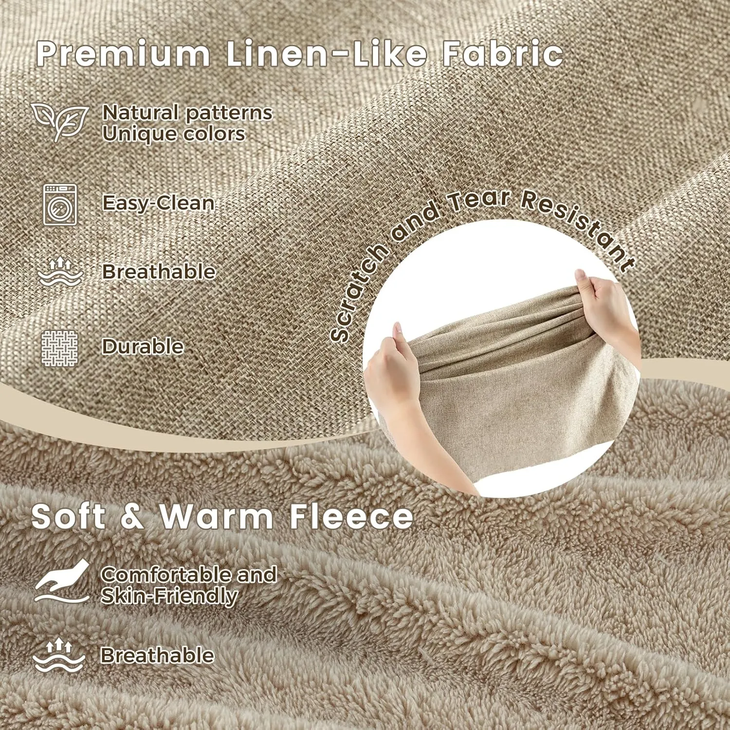 Miguel Faux Linen Dog Bed with Removable Cushion Pillow for Medium Small Dogs, Washable Pet Bed with Side Easy to Wash Puppy Bed, Rectangle Cat Bed for Indoor Cat with Anti-Slip Bottom, Beige 30 Inch