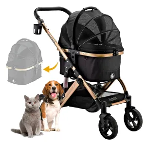 Monza Luxury 3-in-1 Travel Pet Stroller: Ultimate Convenience for Small/Medium Dogs & Cats - Detachable Carrier, Pump-Free Tires, Aluminum Frame!