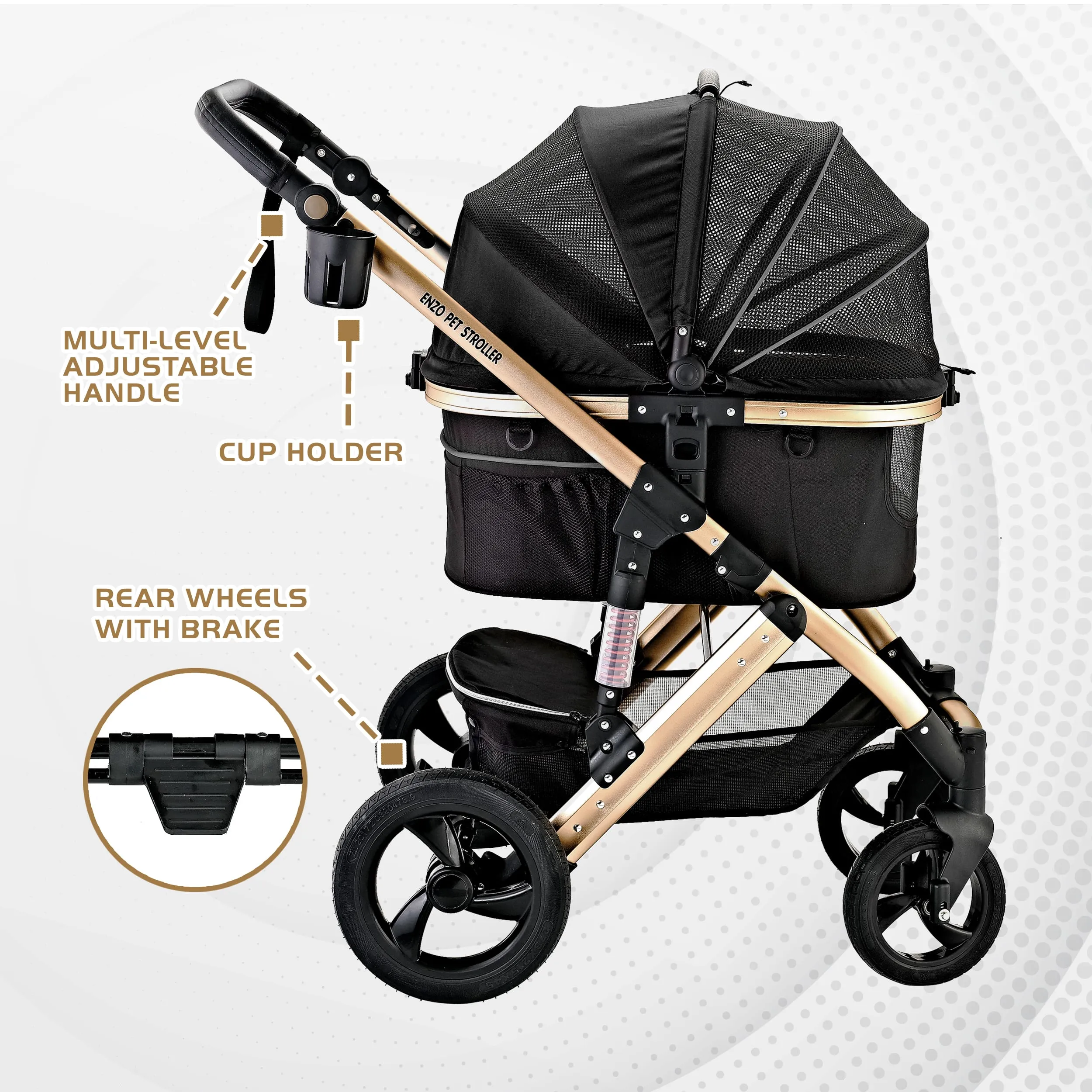 Monza Luxury 3-in-1 Travel Pet Stroller: Ultimate Convenience for Small/Medium Dogs & Cats - Detachable Carrier, Pump-Free Tires, Aluminum Frame!