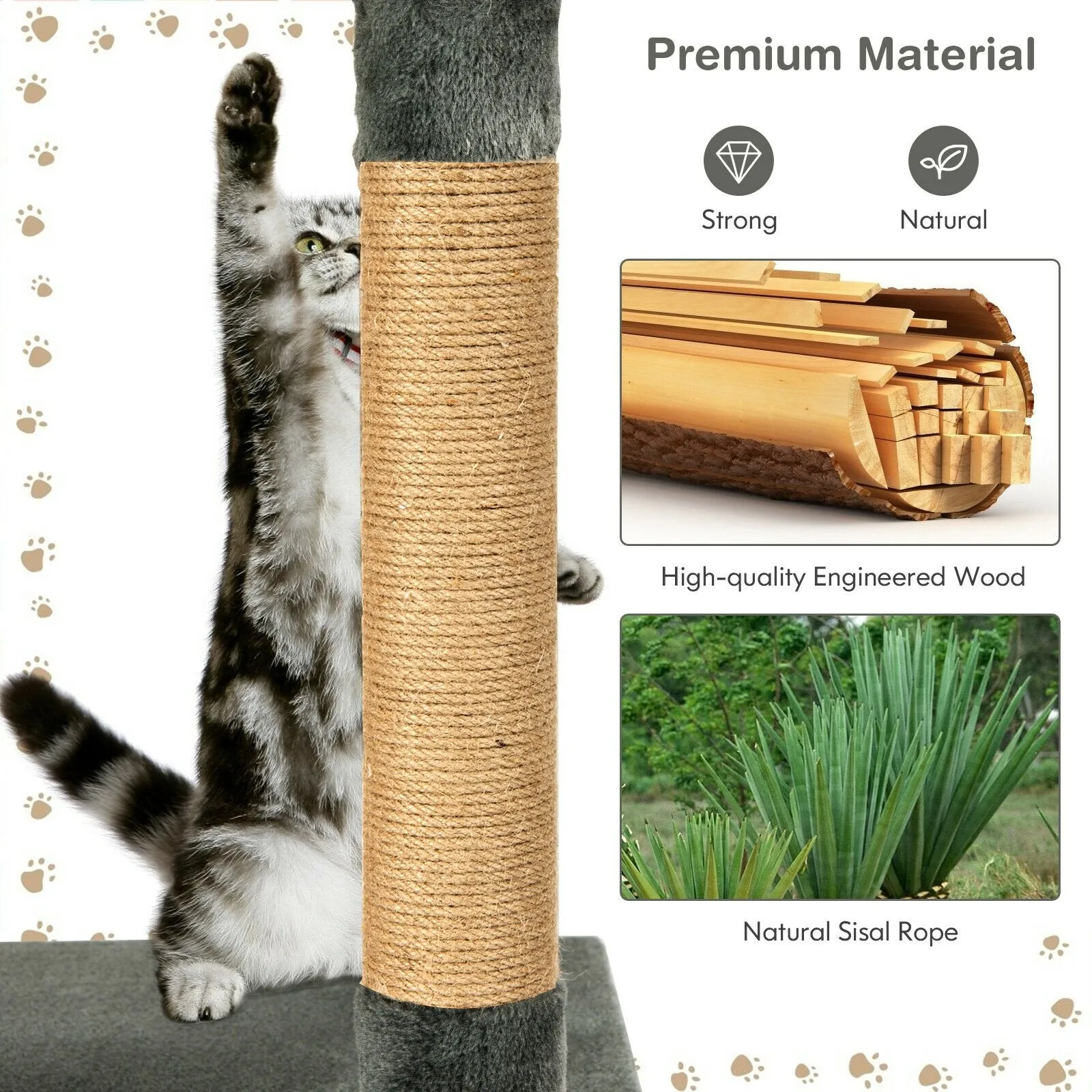 Multi-Level Cat Scratch Post Tree-Grey