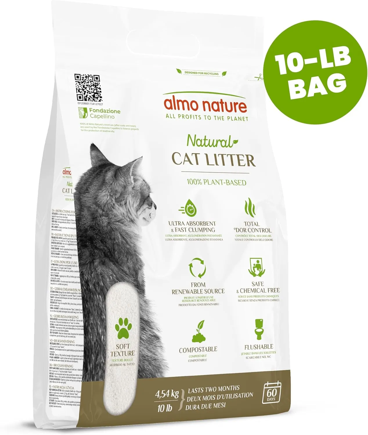 Natural Unscented Cat Litter - 10 lbs - Plant-Based, Clumping, Biodegradable, Non-Toxic, Compostable, Eco-Friendly, Odor Control, Low Dust, Safe for Cats & Kittens.