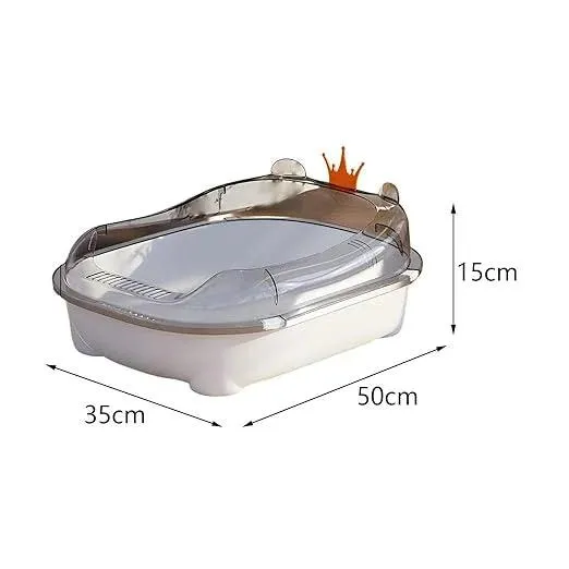 Open Litter Box Kitty Litter Pan Cartoon Appearance High Sided Cat Litter Container Large Space Bedpan Kitten Toilet, Gray