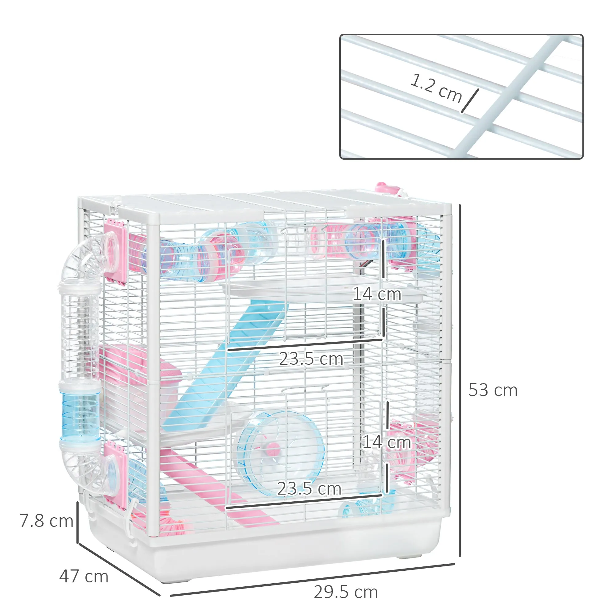 PawHut Hamster Cage w/ Tunnel Tube, Detachable Bottom, Ramps, Exercise Wheel