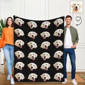 Personalized Dog Portrait Throw Blanket, Custom Blanket With Photo, Custom Pet Face Black Ultra-Soft Micro Fleece Blanket, Customized Throw Blanket For Kids/Adults/Family Gift