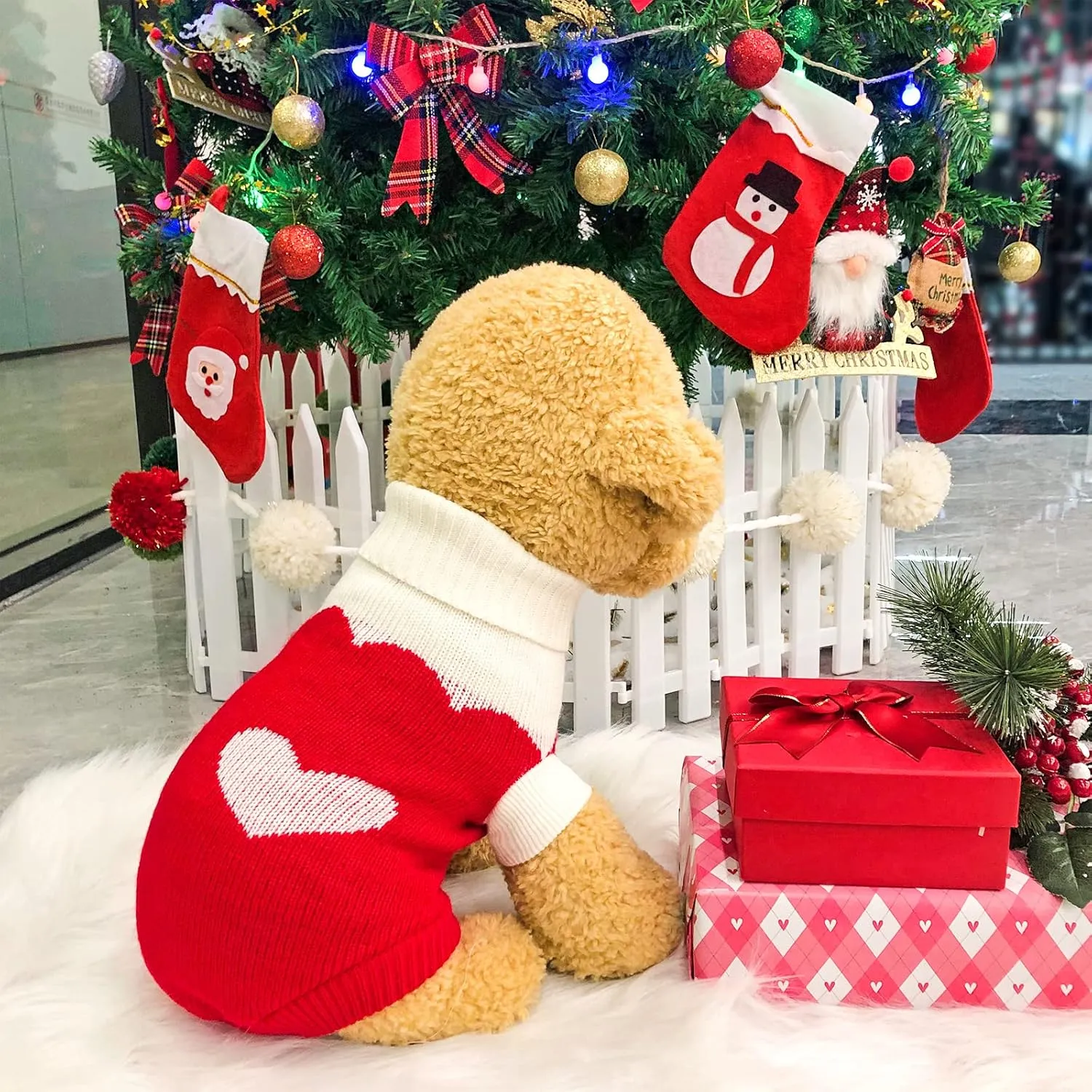 Pet Dog Knitted Sweaters Knitwear Turtleneck Pajamas Soft Winter Warm Puppy Valentine Clothing Christmas Clothes Heart Doggie Apparel for Cats Dogs (S)