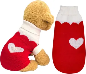 Pet Dog Knitted Sweaters Knitwear Turtleneck Pajamas Soft Winter Warm Puppy Valentine Clothing Christmas Clothes Heart Doggie Apparel for Cats Dogs (S)