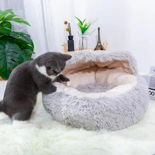PetPals Group Modern Igloo Shag Fur Pet Bed with Hood