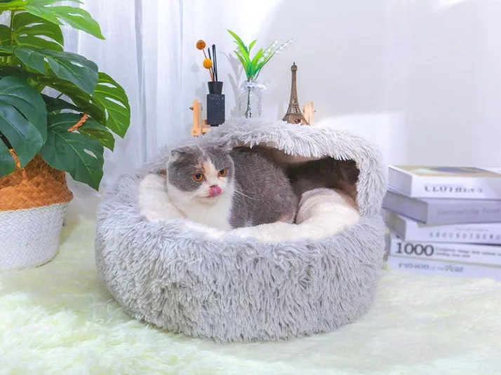 PetPals Group Modern Igloo Shag Fur Pet Bed with Hood