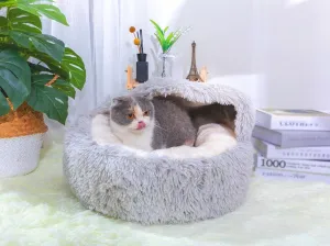 PetPals Group Modern Igloo Shag Fur Pet Bed with Hood