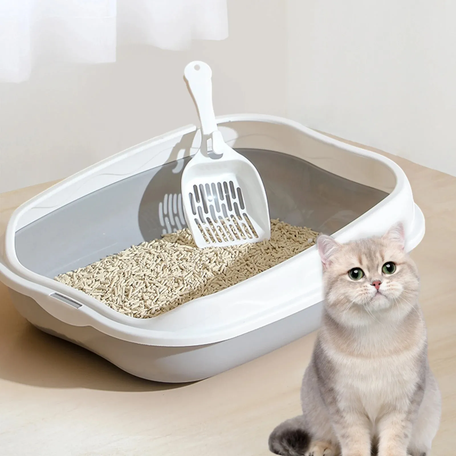 Portable Semi-Closed Cat Litter Box with Scoop