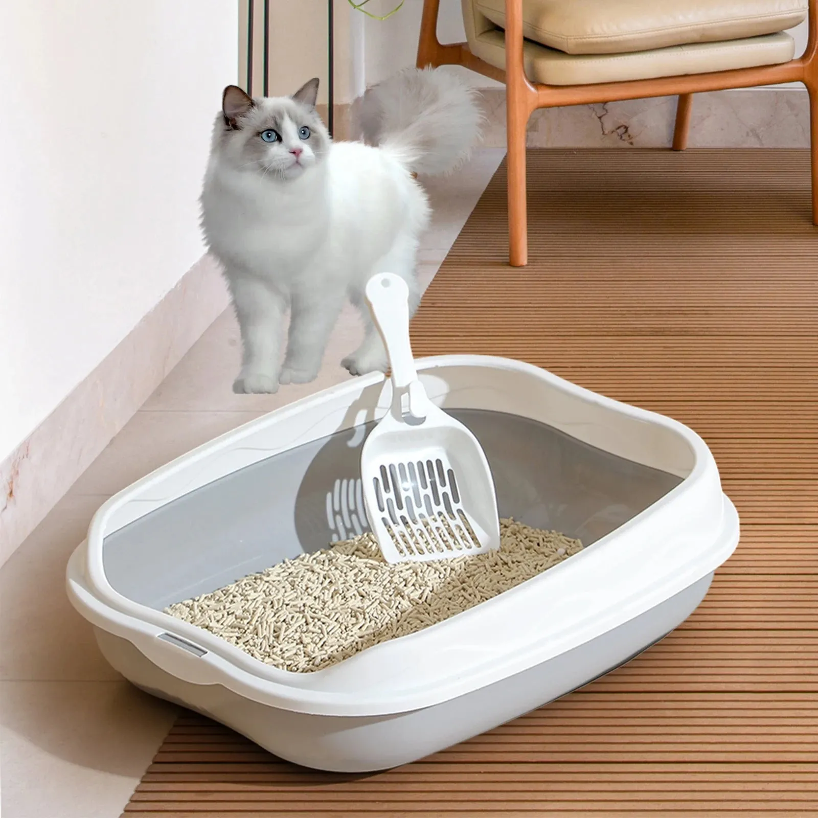Portable Semi-Closed Cat Litter Box with Scoop