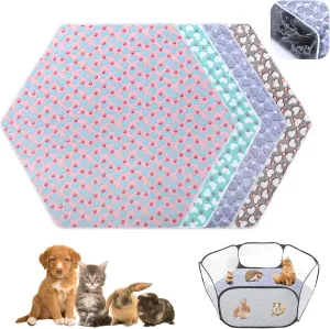 Preboun 4 Pcs 47 in Guinea Pig Playpen Pad Waterproof Hexagon Mat Reusable Dog Playpen Liner for Small Animal Rabbit Cage Tent Pee Pad Washable Yard Fence(Heart)