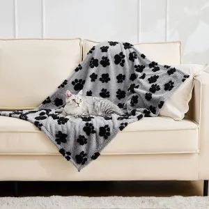 Qeils Jacquard Dog Blankets for Large Dogs, Cozy Calming Cat Blankets Washable, 280GSM Coral Fleece Plush Fluffy Throw Blanket, Black Paws, 30x40IN