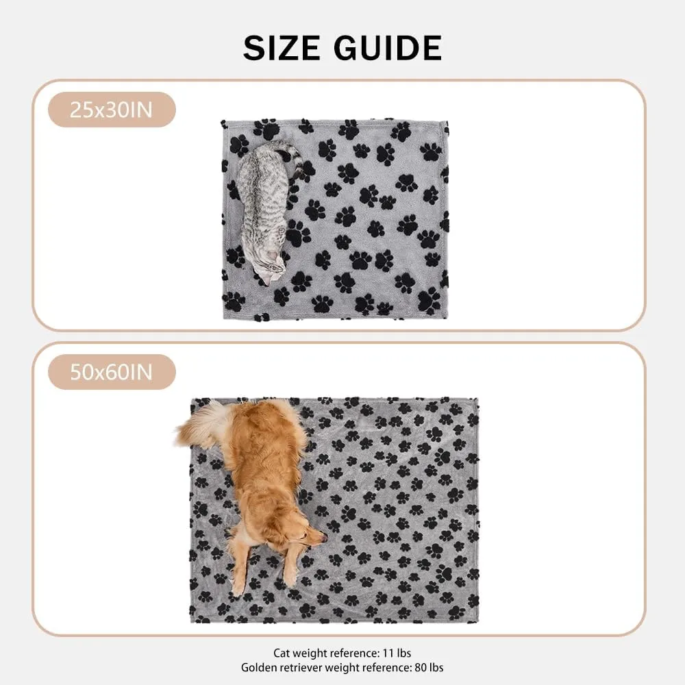 Qeils Jacquard Dog Blankets for Large Dogs, Cozy Calming Cat Blankets Washable, 280GSM Coral Fleece Plush Fluffy Throw Blanket, Black Paws, 30x40IN