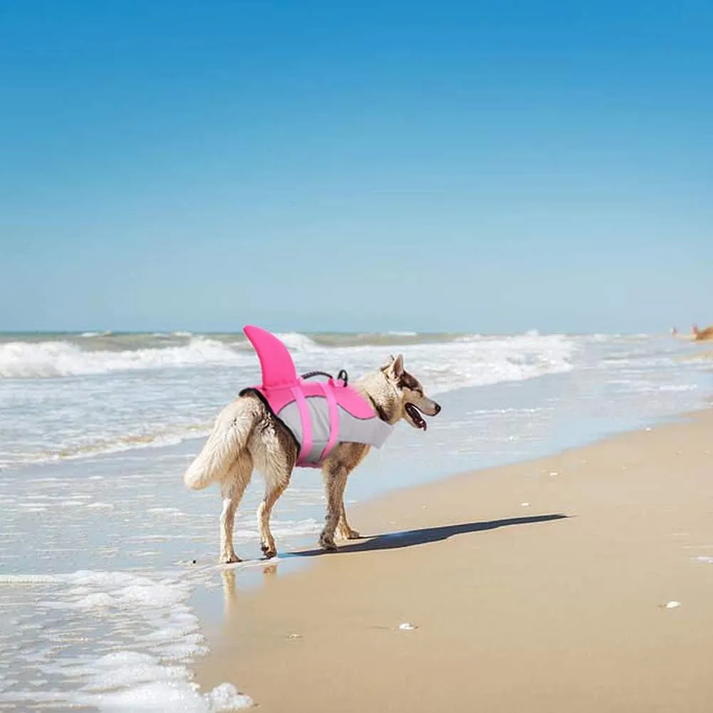 Queenmore Dog Life Jacket Ripstop Shark Dog Safety Vest Adjustable Preserver with High Buoyancy and Durable Rescue Handle for Small,Medium,Large Dogs, Pink Shark Small