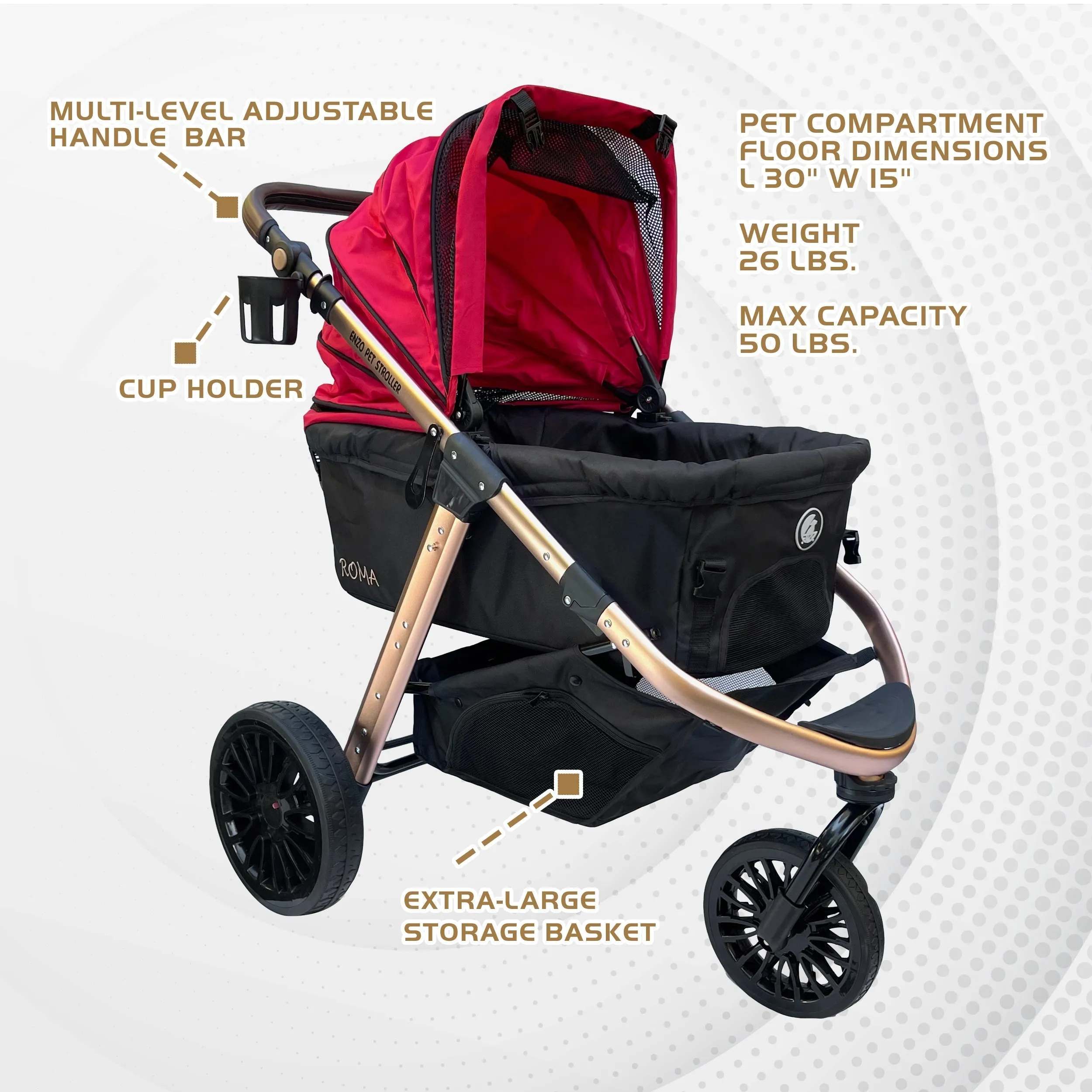 "Roma Performance Jogging Sports Stroller: The Perfect Companion for Active Small/Medium Dogs, Cats, and Pets up to 50lbs!"