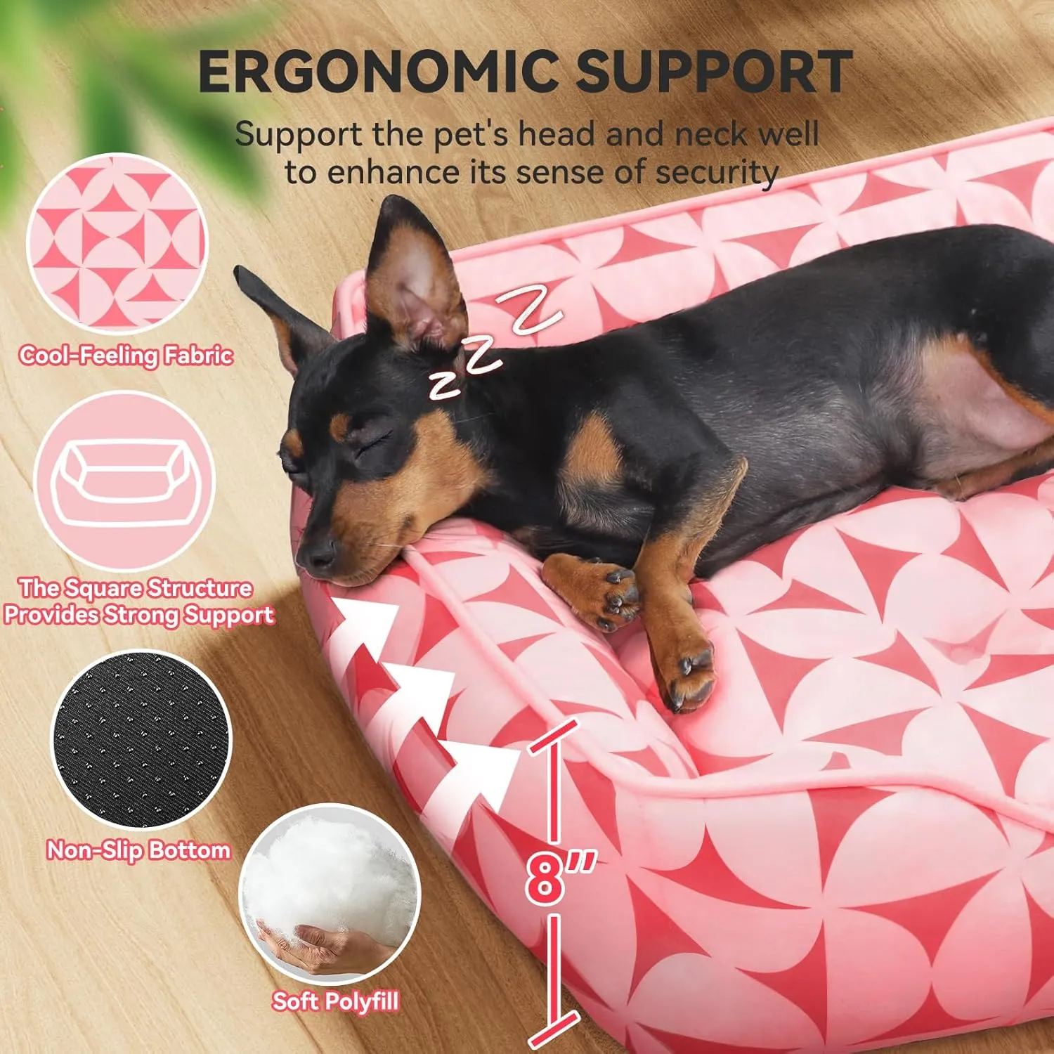 Rectangle Cat Dog Bed for Large Medium Small Pets Indoor Outdoor Machine Washable Sleeping Sofa Non-Slip Bottom Soft Puppy Bed Durable Orthopedic Calming Pet Cuddler (Medium, Pink Pattern)