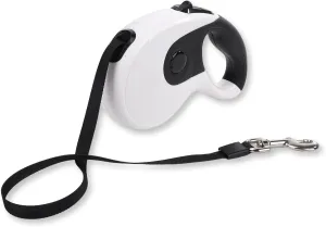 Retractable Dog Leash with Anti-Slip Soft Grip 16 ft Heavy Duty Reflective Nylon Tape Lead for Pets up to 88lbs Long Dog Leash with Anti-Twist Protection One-Handed Quick-Lock Braking System (White)