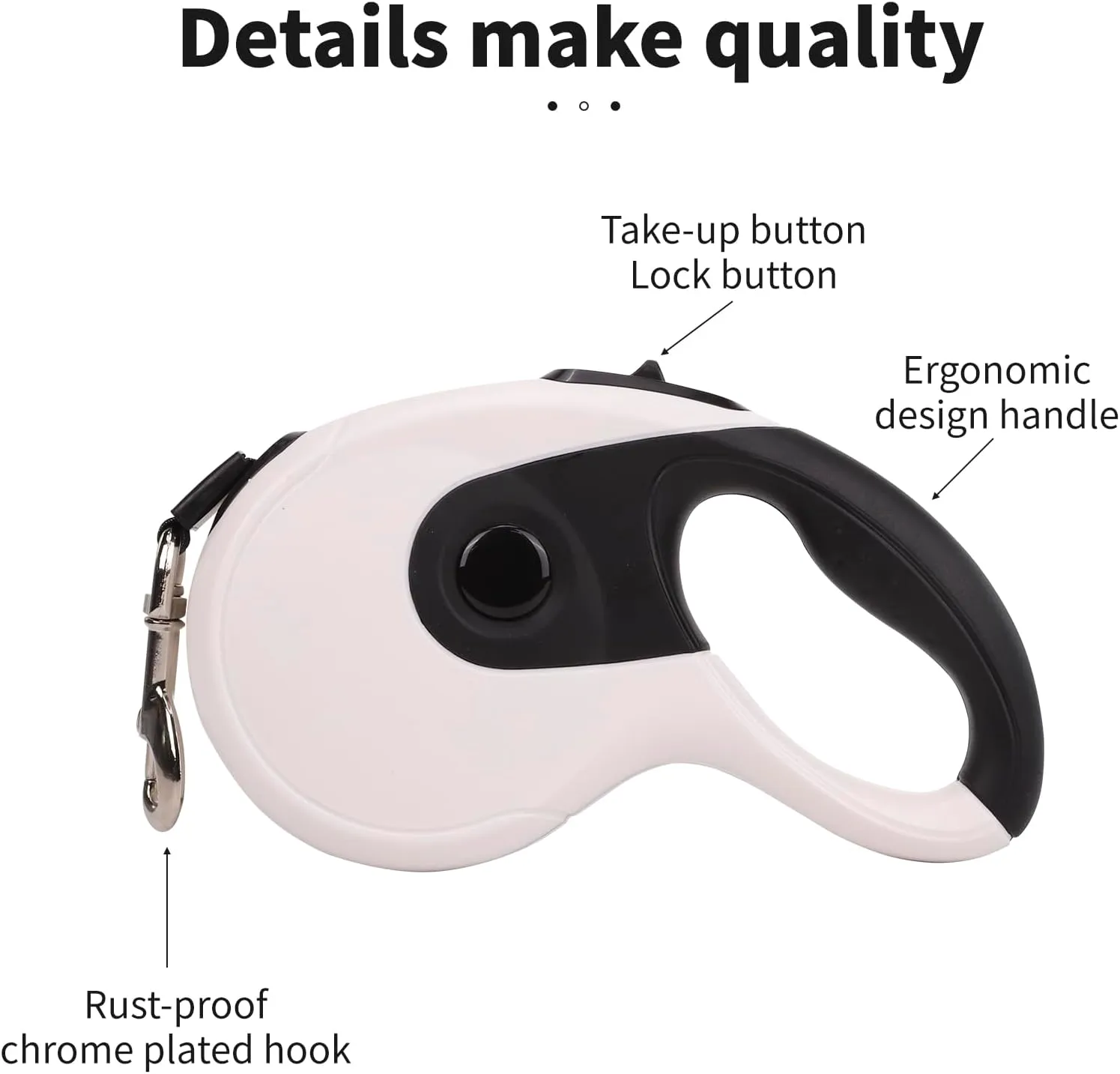 Retractable Dog Leash with Anti-Slip Soft Grip 16 ft Heavy Duty Reflective Nylon Tape Lead for Pets up to 88lbs Long Dog Leash with Anti-Twist Protection One-Handed Quick-Lock Braking System (White)