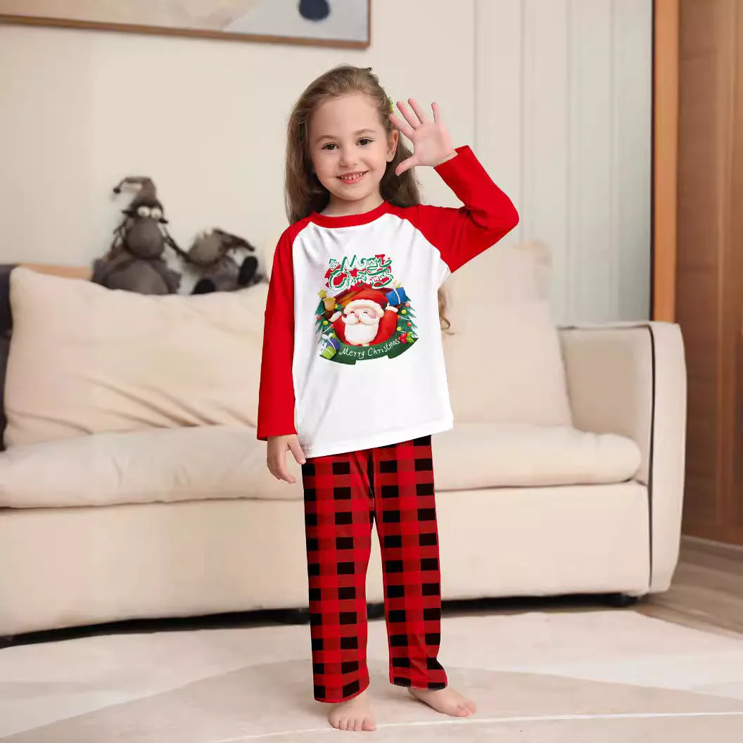 Santa Red Plaid Print Family Holiday Pajama Set