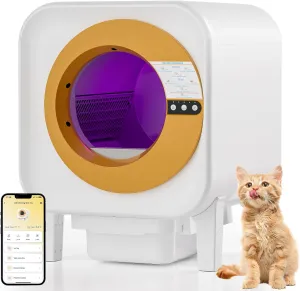 Self Cleaning Litter Box,Large Capacity Automatic Cat Litter Box Self Cleaning for Multiple Cats,Smart App Control,Safety Protection,Odor Removal,1 Roll of Garbage Bags,White