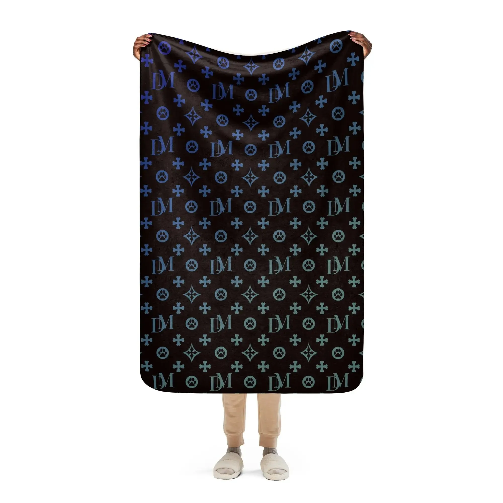 Signature Dog Mom "DM" Motif Sherpa Blanket with Ombre Overlay