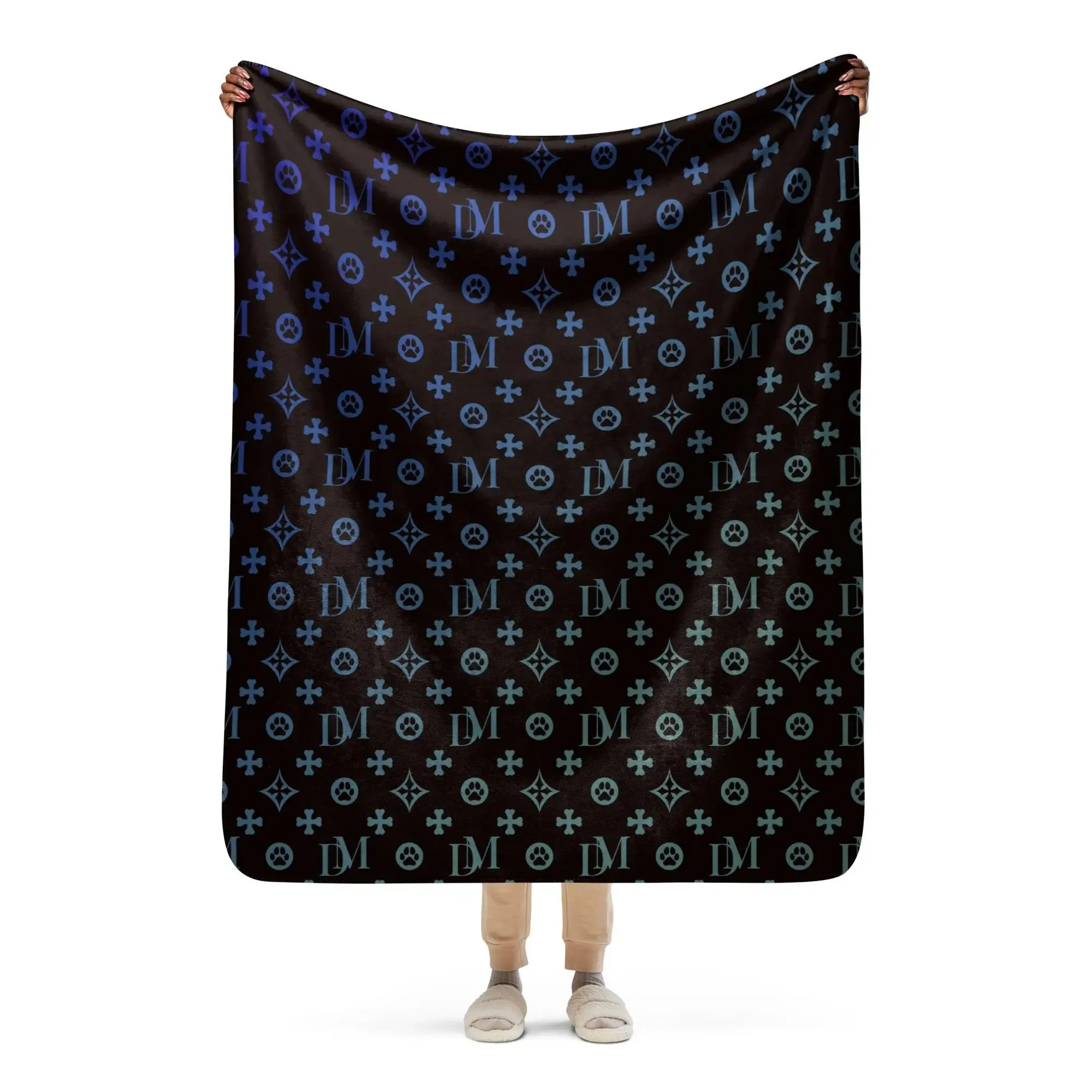 Signature Dog Mom "DM" Motif Sherpa Blanket with Ombre Overlay