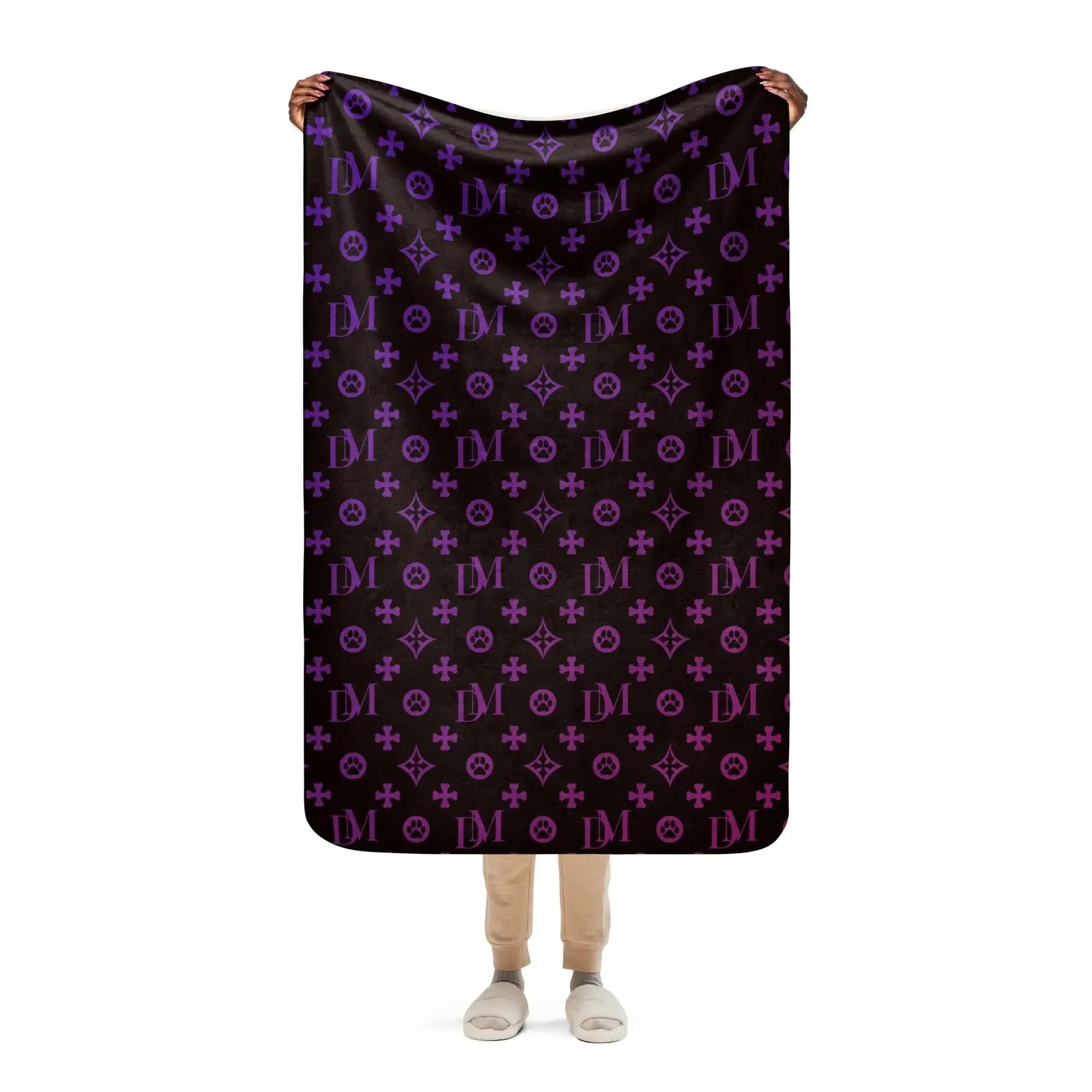 Signature Dog Mom "DM" Motif Sherpa Blanket with Ombre Overlay