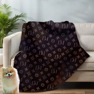 Signature Dog Mom "DM" Motif Sherpa Blanket with Ombre Overlay